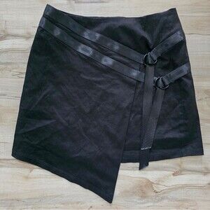 Black Wrap Utility Cyber Tech Mini Skirt Sz M Asymmetrical